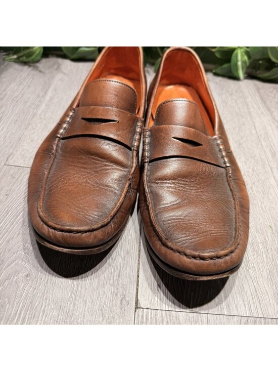 Santoni Men’s Carlo Soft Burnished Leather Brown Penny Loafer Size 9 EE main image 5